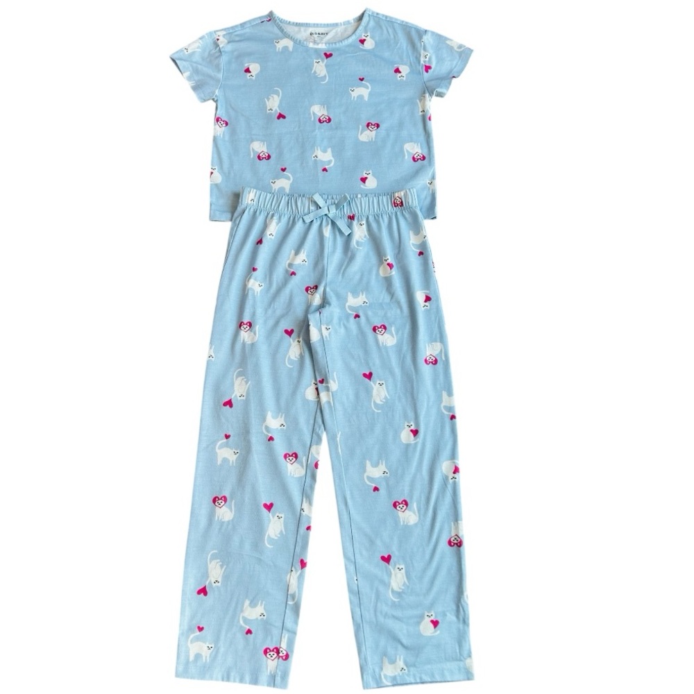 Girls Old Navy Pajama Set Printed Jersey-Knit Cat Hearts All over print- Size L